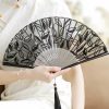 Silk Retro Leaves Flower Bamboo Folding Fan Silk Retro Leaves Flower Bamboo Folding Fan