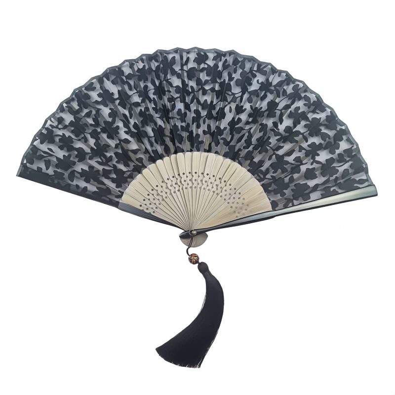 Silk Retro Leaves Flower Bamboo Folding Fan Silk Retro Leaves Flower Bamboo Folding Fan