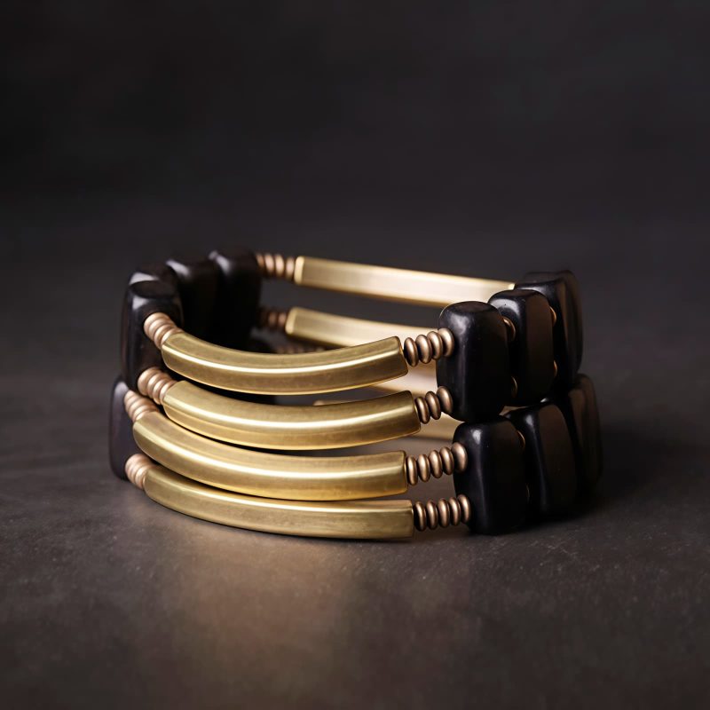 Tibetan Ebony Wood Copper Double Layer Bracelet Tibetan Ebony Wood Copper Double Layer Bracelet