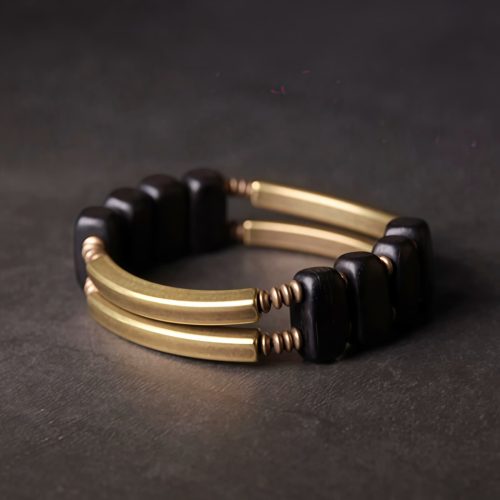 チベット黒檀と真鍮の2連ブレスレット