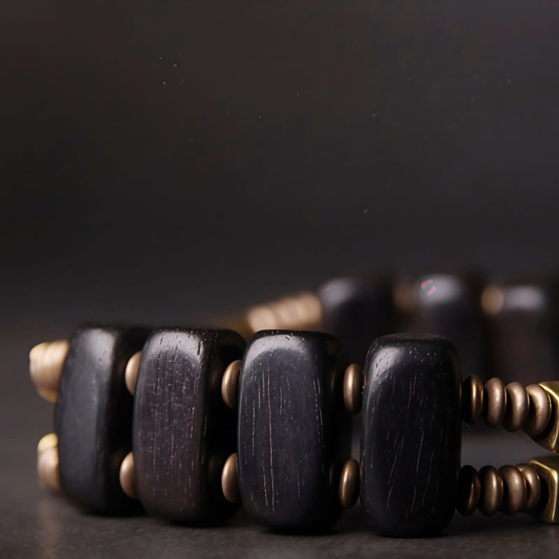 Tibetan Ebony Wood Copper Double Layer Bracelet Tibetan Ebony Wood Copper Double Layer Bracelet