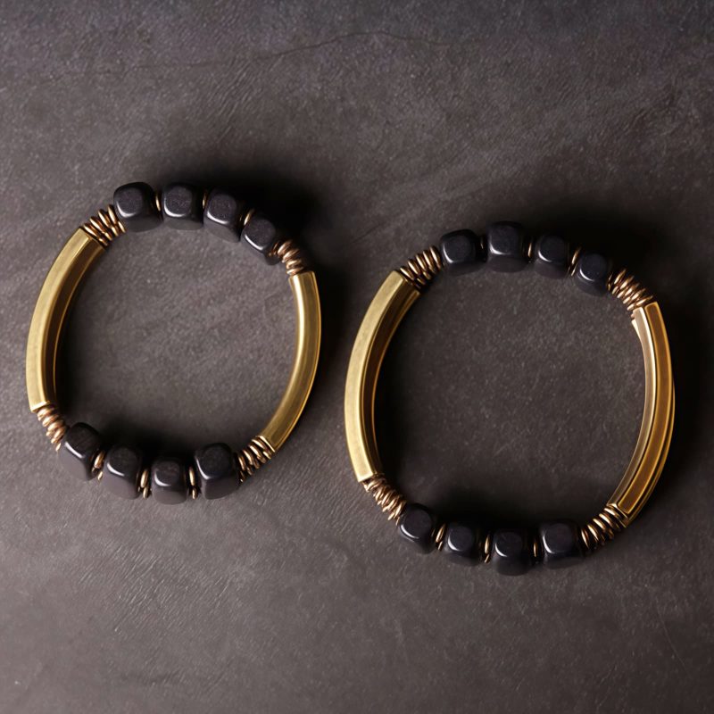 Tibetan Ebony Wood Copper Double Layer Bracelet Tibetan Ebony Wood Copper Double Layer Bracelet