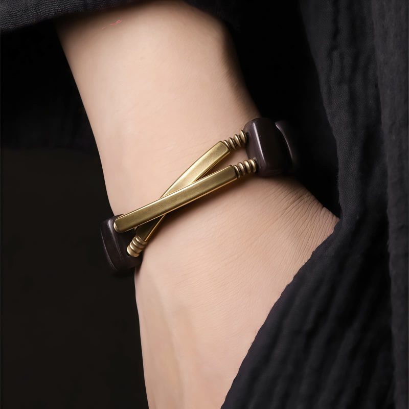 Tibetan Ebony Wood Copper Double Layer Bracelet Tibetan Ebony Wood Copper Double Layer Bracelet