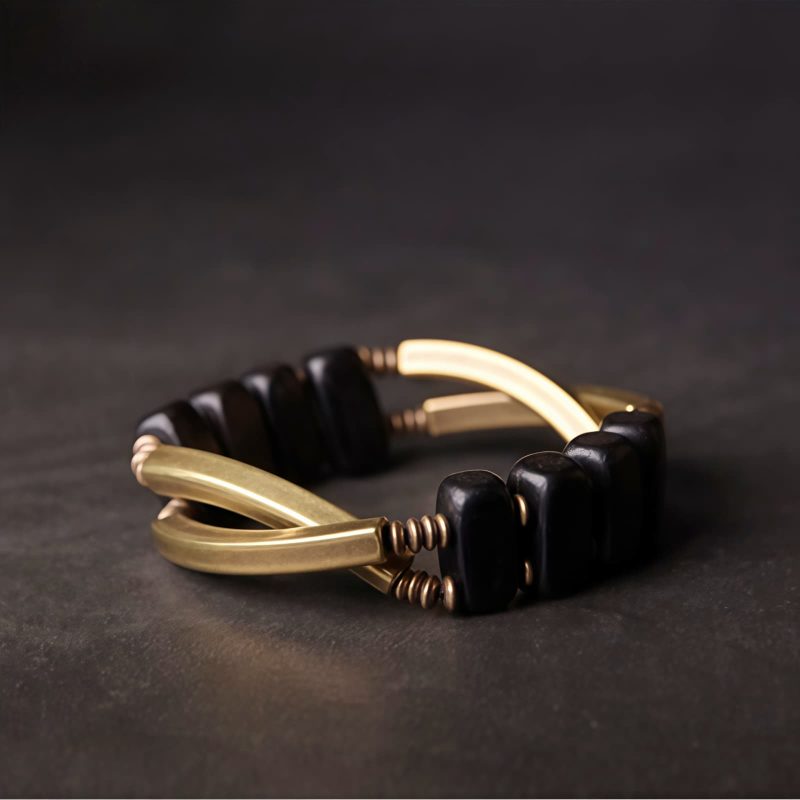 Tibetan Ebony Wood Copper Double Layer Bracelet Tibetan Ebony Wood Copper Double Layer Bracelet