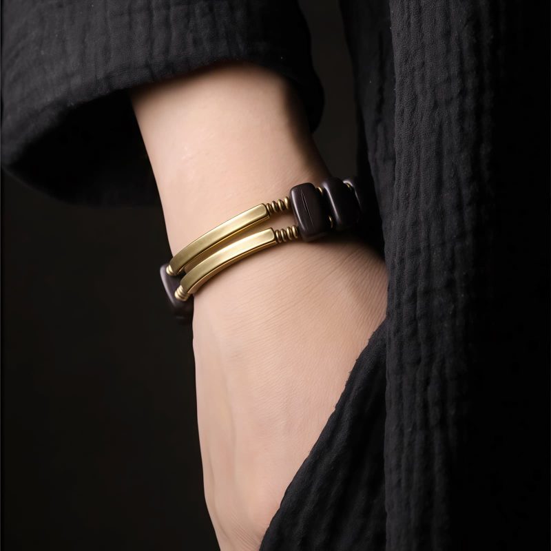 Tibetan Ebony Wood Copper Double Layer Bracelet Tibetan Ebony Wood Copper Double Layer Bracelet