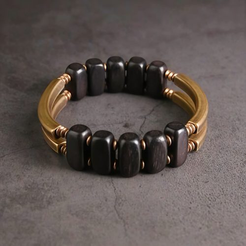 チベット黒檀と真鍮の2連ブレスレット