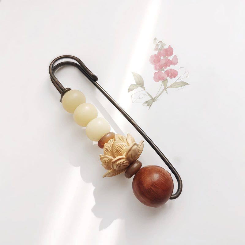 Vintage Bodhi Seed Sandalwood Peace Brooch Vintage Bodhi Seed Sandalwood Peace Brooch