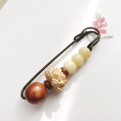 Vintage Bodhi Seed Sandalwood Peace Brooch