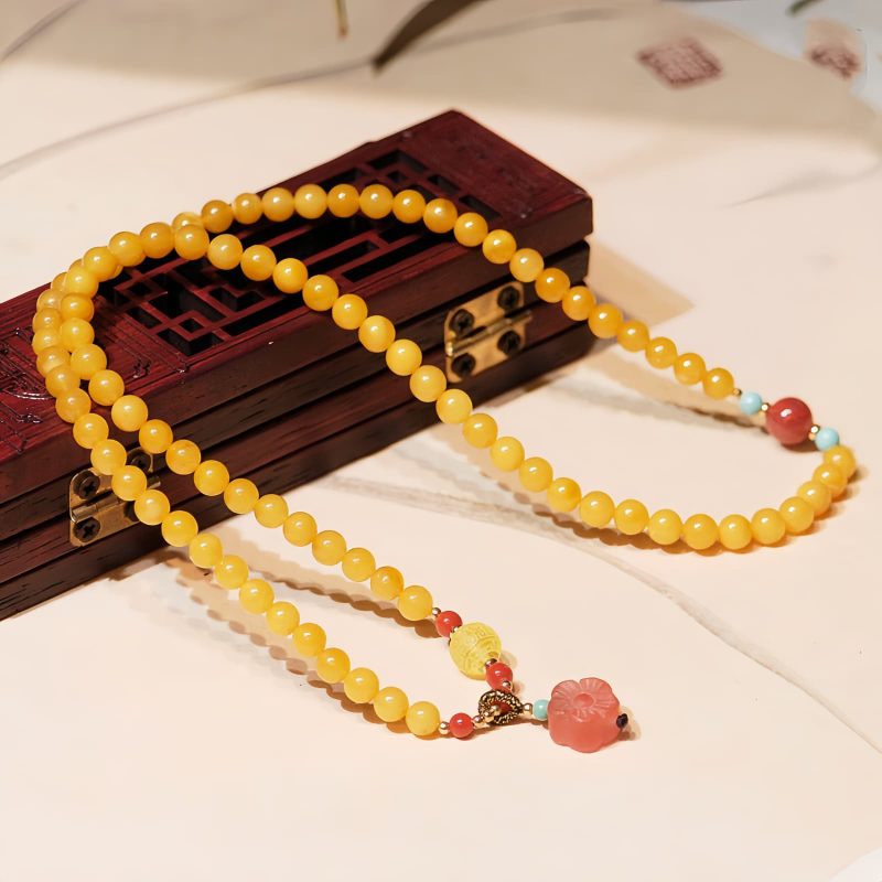 Amber Healing Flower Charm Necklace Amber Healing Flower Charm Necklace