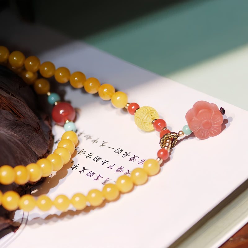Amber Healing Flower Charm Necklace Amber Healing Flower Charm Necklace