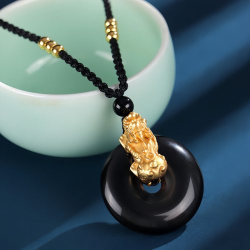 Colar PiXiu da Fortuna em Ônix Negra e Prata 999 Colar PiXiu da Fortuna em Ônix Negra e Prata 999