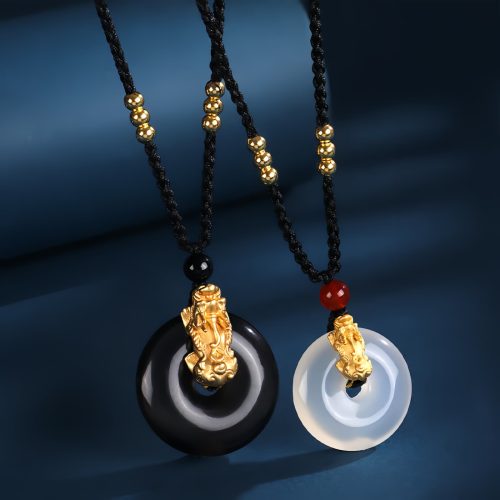 Colar PiXiu da Fortuna em Ônix Negra e Prata 999 Colar PiXiu da Fortuna em Ônix Negra e Prata 999