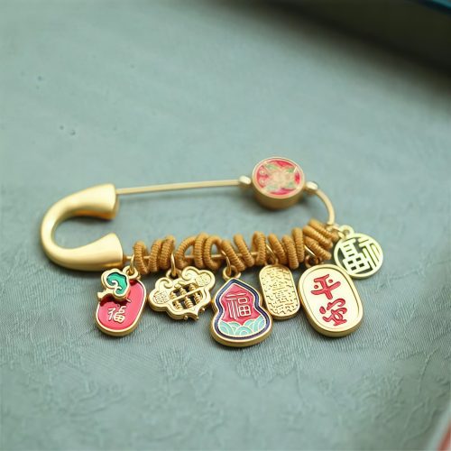 Brass Fu Character Butterfly Luck Brooch