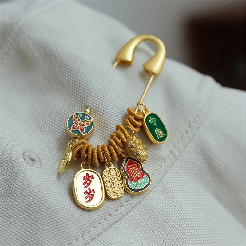 Brass Fu Character Butterfly Luck Brooch Brass Fu Character Butterfly Luck Brooch