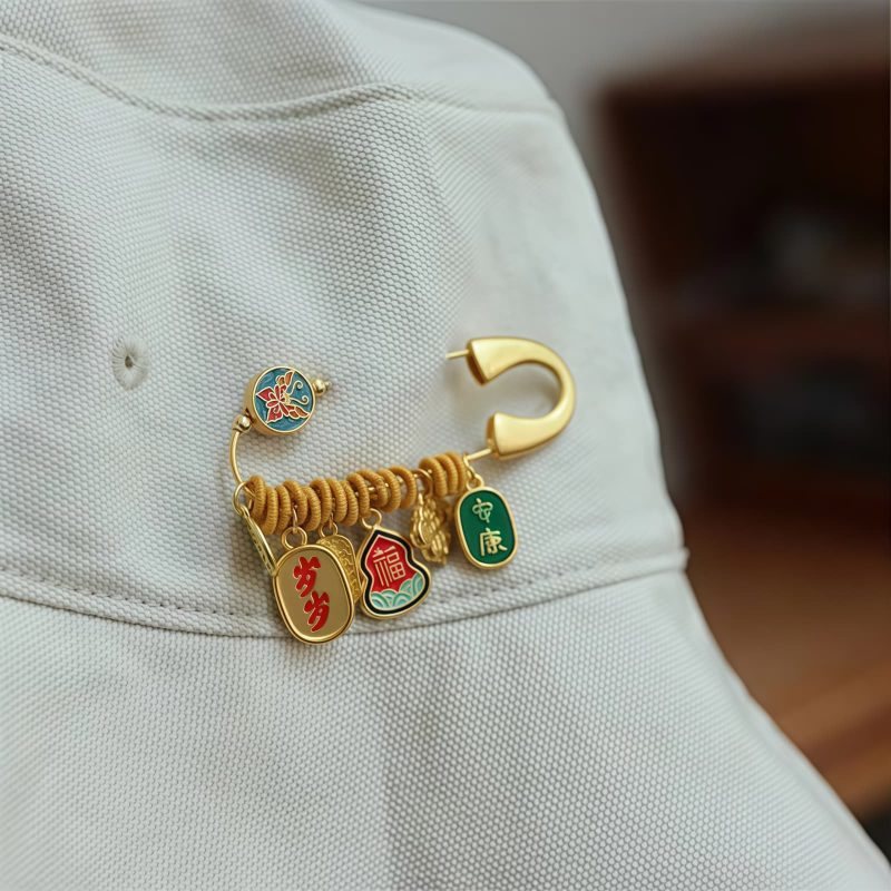 Brass Fu Character Butterfly Luck Brooch Brass Fu Character Butterfly Luck Brooch