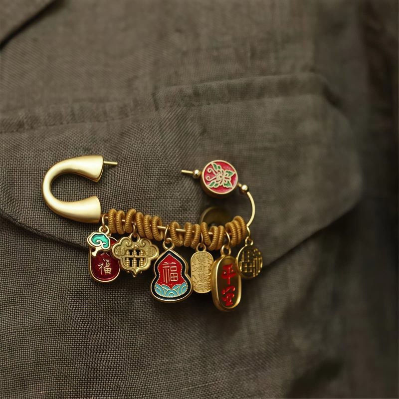Brass Fu Character Butterfly Luck Brooch Brass Fu Character Butterfly Luck Brooch