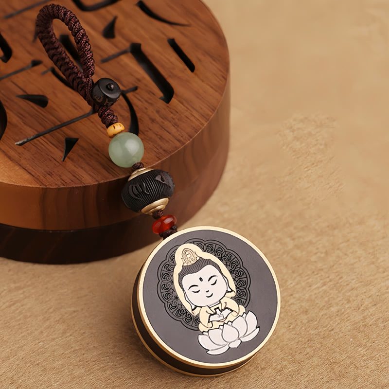 Ebony Wood Avalokitesvara Keychain with Om Mani Padme Hum Ebony Wood Avalokitesvara Keychain with Om Mani Padme Hum