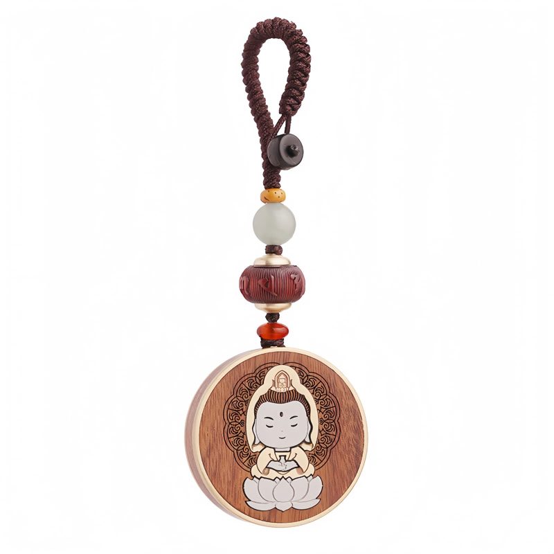 Ebony Wood Avalokitesvara Keychain with Om Mani Padme Hum Ebony Wood Avalokitesvara Keychain with Om Mani Padme Hum