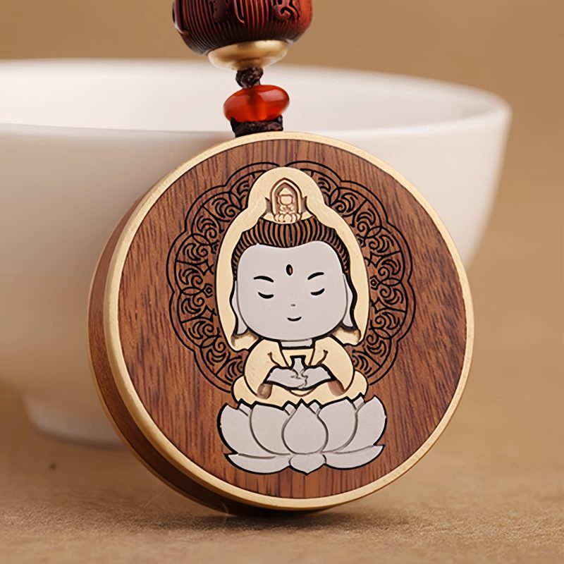 Ebony Wood Avalokitesvara Keychain with Om Mani Padme Hum Ebony Wood Avalokitesvara Keychain with Om Mani Padme Hum