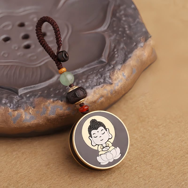 Ebony Wood Avalokitesvara Keychain with Om Mani Padme Hum Ebony Wood Avalokitesvara Keychain with Om Mani Padme Hum