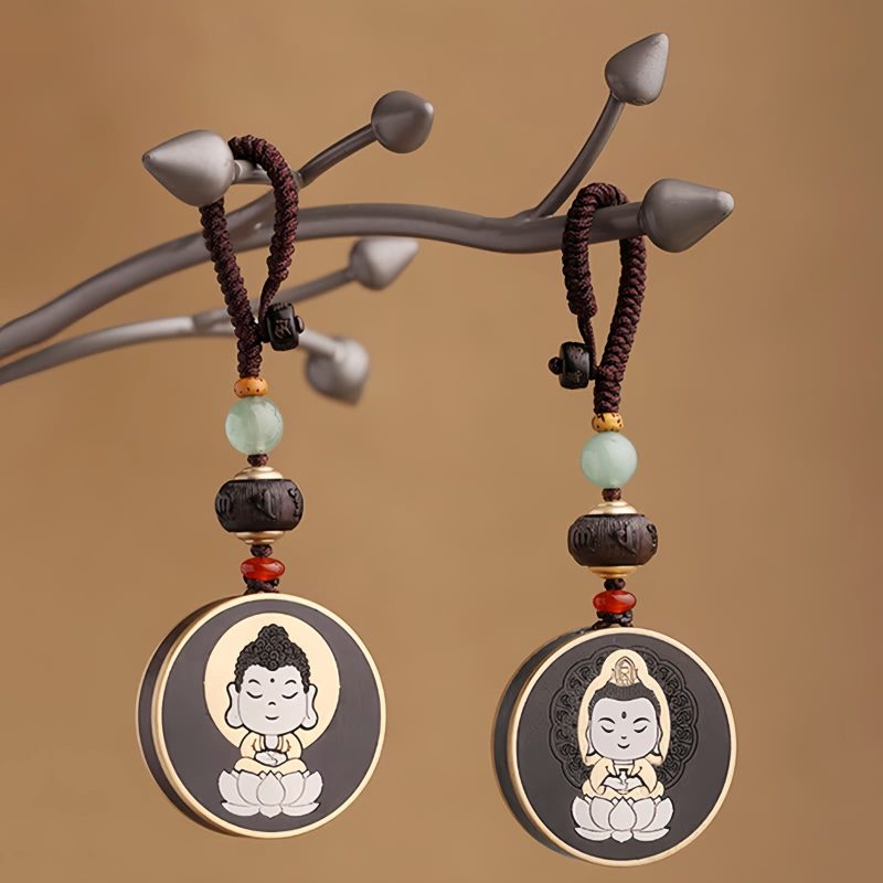 Ebony Wood Avalokitesvara Keychain with Om Mani Padme Hum Ebony Wood Avalokitesvara Keychain with Om Mani Padme Hum