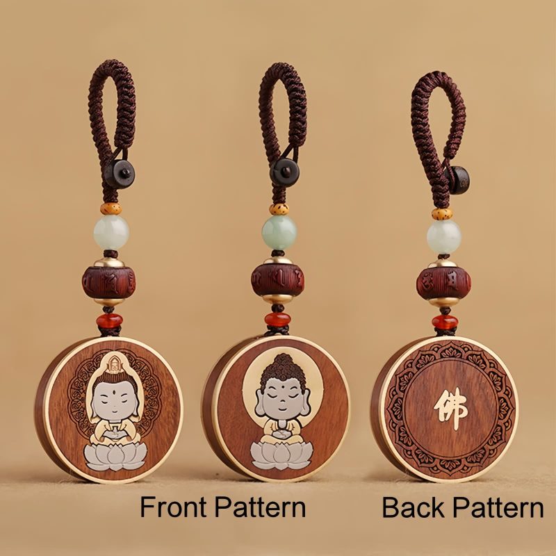 Ebony Wood Avalokitesvara Keychain with Om Mani Padme Hum Ebony Wood Avalokitesvara Keychain with Om Mani Padme Hum