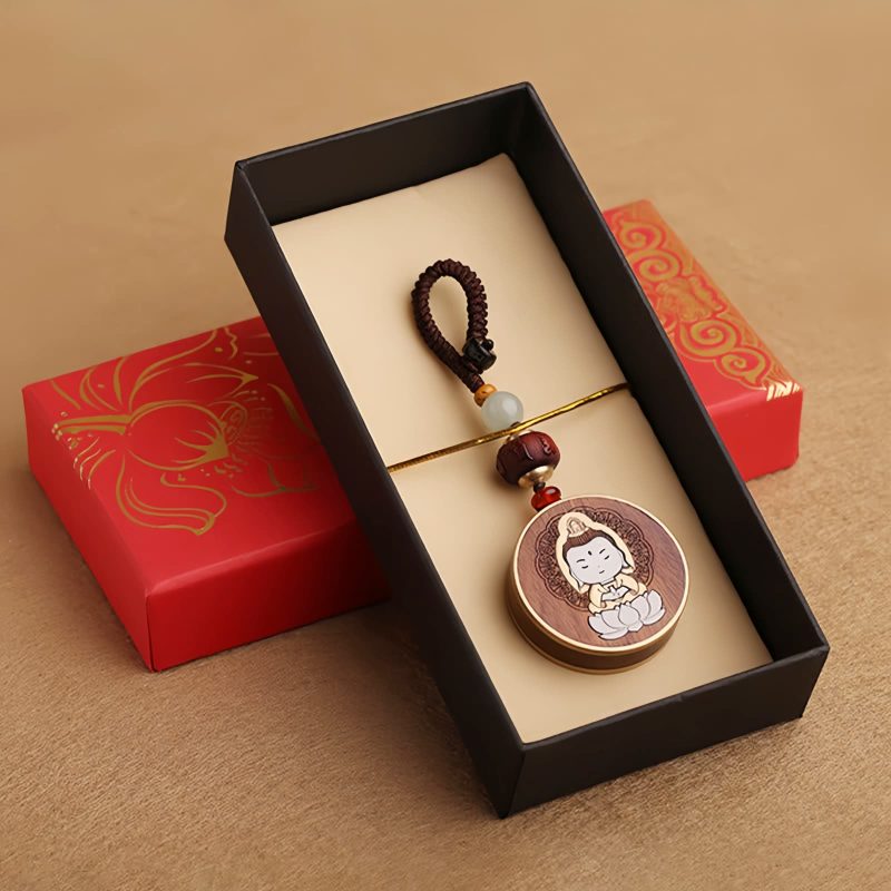 Ebony Wood Avalokitesvara Keychain with Om Mani Padme Hum Ebony Wood Avalokitesvara Keychain with Om Mani Padme Hum