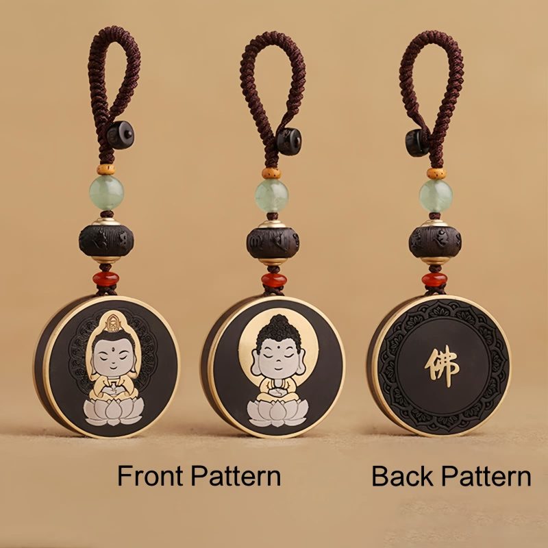 Ebony Wood Avalokitesvara Keychain with Om Mani Padme Hum Ebony Wood Avalokitesvara Keychain with Om Mani Padme Hum