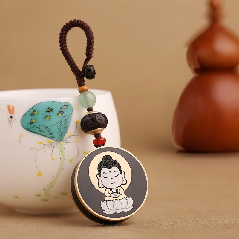 Ebony Wood Avalokitesvara Keychain with Om Mani Padme Hum Ebony Wood Avalokitesvara Keychain with Om Mani Padme Hum