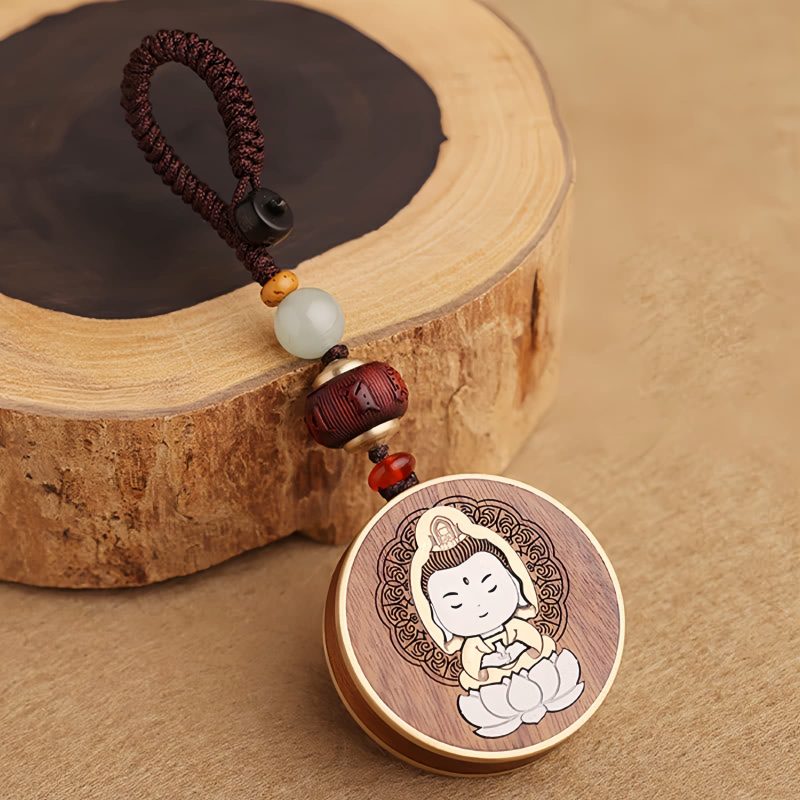 Ebony Wood Avalokitesvara Keychain with Om Mani Padme Hum Ebony Wood Avalokitesvara Keychain with Om Mani Padme Hum