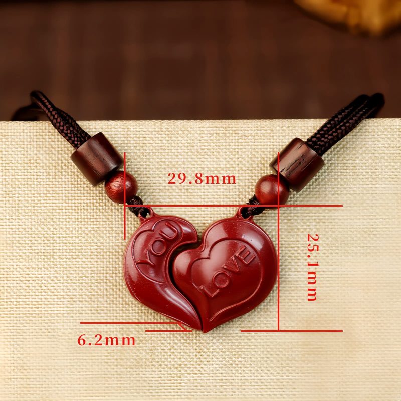 Natural Cinnabar Love Heart Couple Necklace Natural Cinnabar Love Heart Couple Necklace