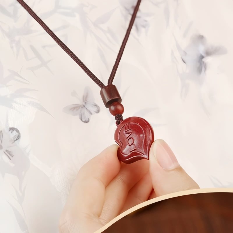 Natural Cinnabar Love Heart Couple Necklace Natural Cinnabar Love Heart Couple Necklace