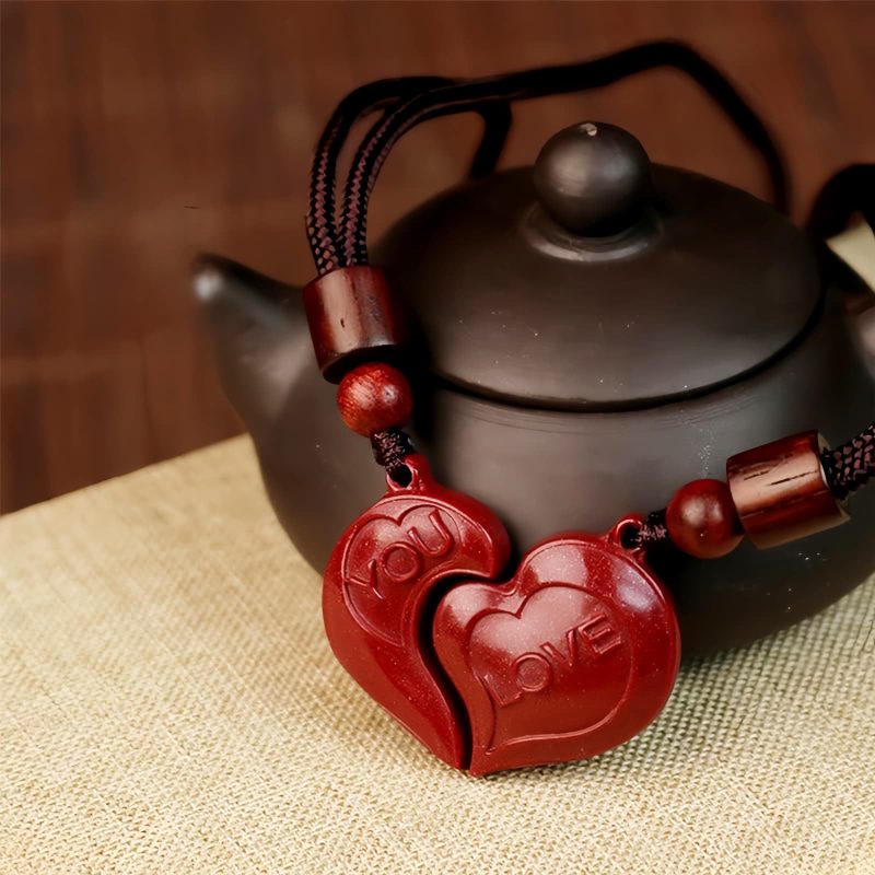Natural Cinnabar Love Heart Couple Necklace Natural Cinnabar Love Heart Couple Necklace