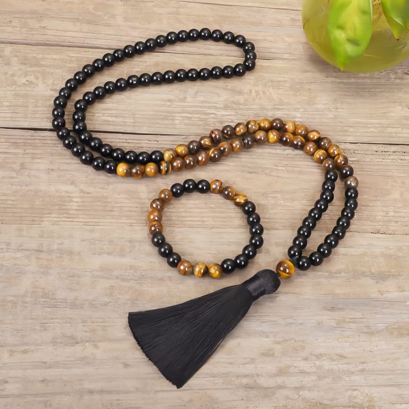 Tibetan Black Onyx Tiger Eye Protection Necklace Tibetan Black Onyx Tiger Eye Protection Necklace