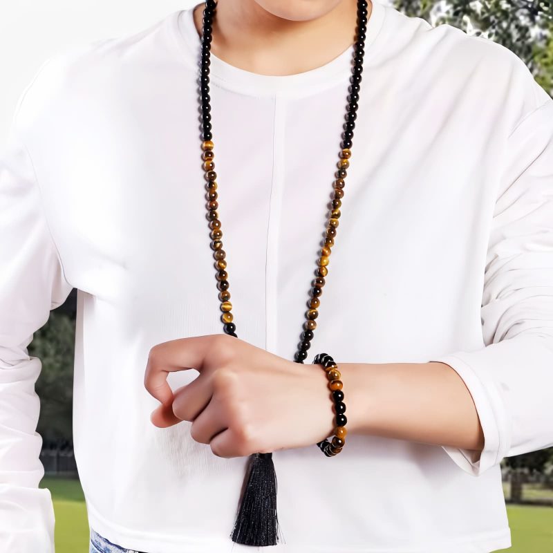Tibetan Black Onyx Tiger Eye Protection Necklace Tibetan Black Onyx Tiger Eye Protection Necklace