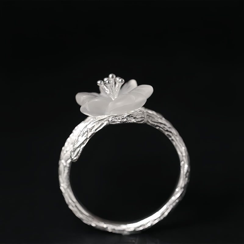 925 Silver Adjustable Healing Ring with White Crystal Skeleton Flower 925 Silver Adjustable Healing Ring with White Crystal Skeleton Flower