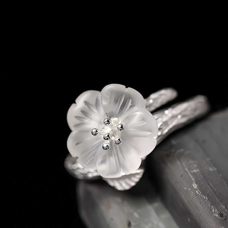 925 Silver Adjustable Healing Ring with White Crystal Skeleton Flower 925 Silver Adjustable Healing Ring with White Crystal Skeleton Flower