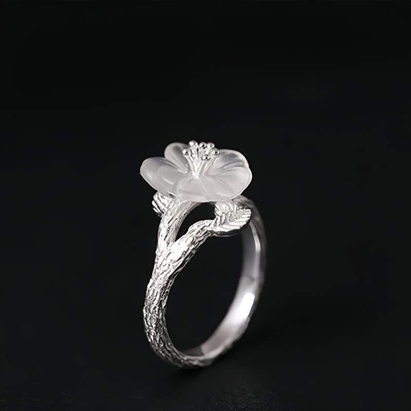 925 Silver Adjustable Healing Ring with White Crystal Skeleton Flower 925 Silver Adjustable Healing Ring with White Crystal Skeleton Flower