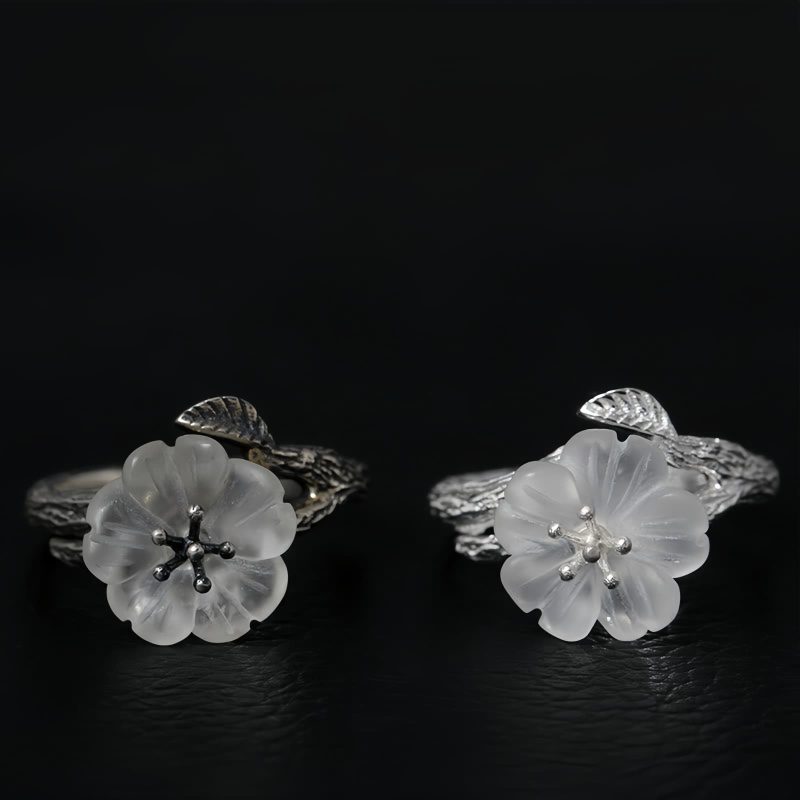 925 Silver Adjustable Healing Ring with White Crystal Skeleton Flower 925 Silver Adjustable Healing Ring with White Crystal Skeleton Flower