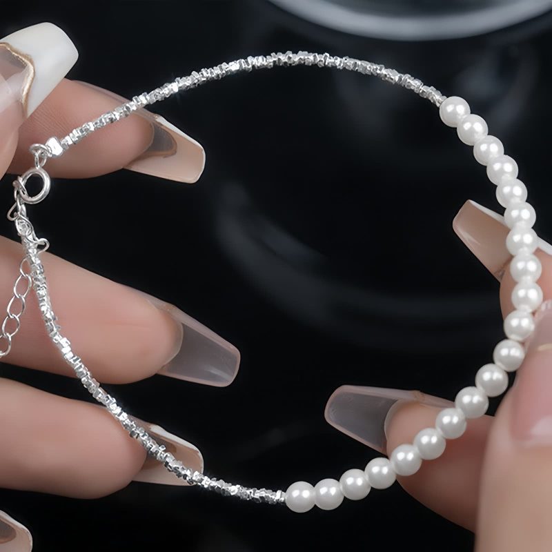 925 Silver Pearl Beads Protection Anklet 925 Silver Pearl Beads Protection Anklet