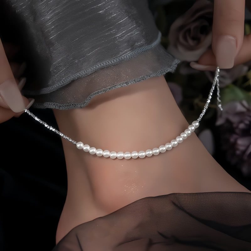 925 Silver Pearl Beads Protection Anklet 925 Silver Pearl Beads Protection Anklet