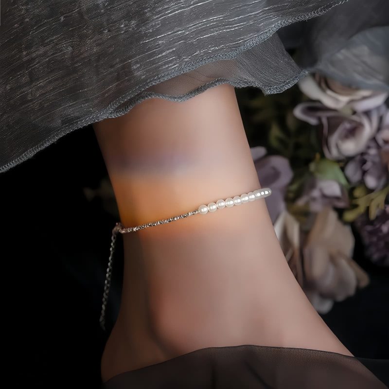 925 Silver Pearl Beads Protection Anklet 925 Silver Pearl Beads Protection Anklet