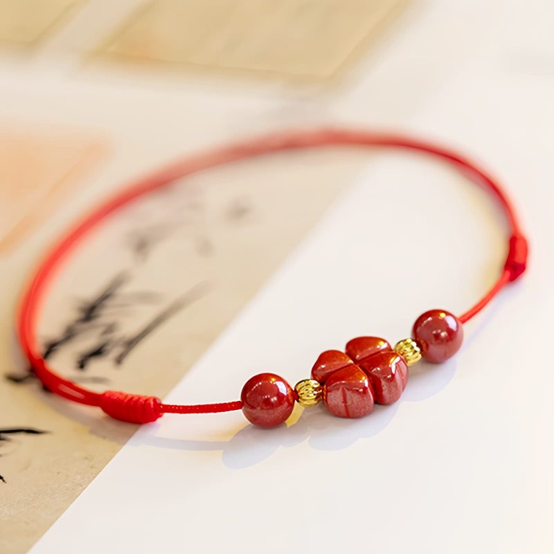 Four Leaf Clover Cinnabar Blessing Bracelet Four Leaf Clover Cinnabar Blessing Bracelet