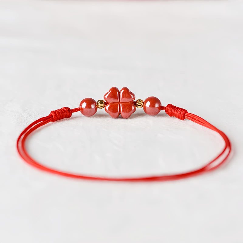 Four Leaf Clover Cinnabar Blessing Bracelet Four Leaf Clover Cinnabar Blessing Bracelet