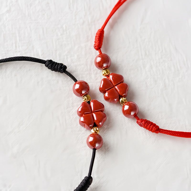 Four Leaf Clover Cinnabar Blessing Bracelet Four Leaf Clover Cinnabar Blessing Bracelet