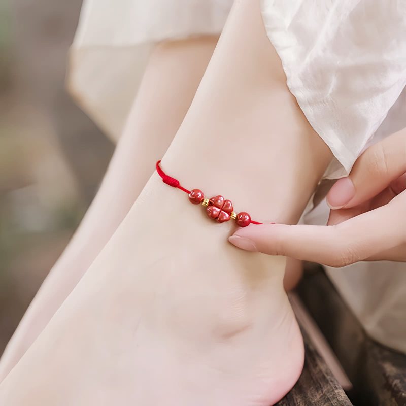 Four Leaf Clover Cinnabar Blessing Bracelet Four Leaf Clover Cinnabar Blessing Bracelet
