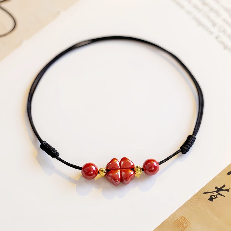 Four Leaf Clover Cinnabar Blessing Bracelet Four Leaf Clover Cinnabar Blessing Bracelet