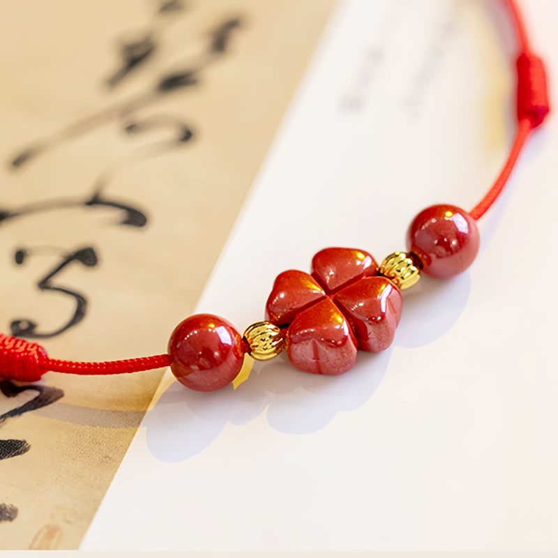 Four Leaf Clover Cinnabar Blessing Bracelet Four Leaf Clover Cinnabar Blessing Bracelet