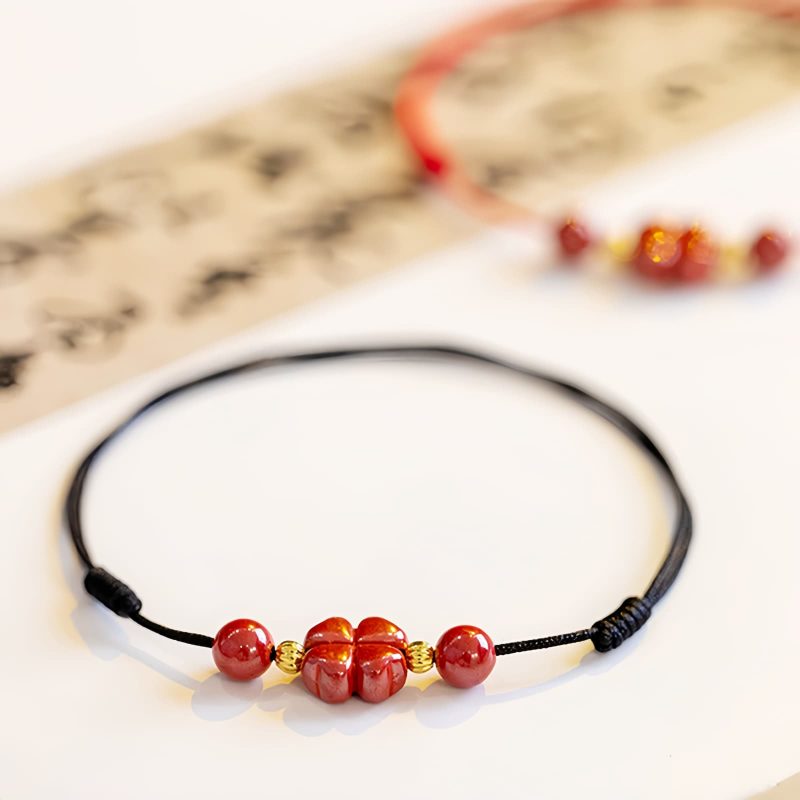 Four Leaf Clover Cinnabar Blessing Bracelet Four Leaf Clover Cinnabar Blessing Bracelet