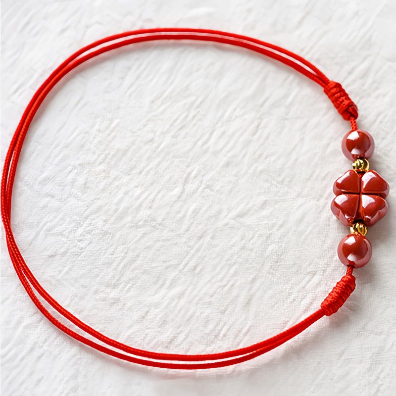 Four Leaf Clover Cinnabar Blessing Bracelet Four Leaf Clover Cinnabar Blessing Bracelet